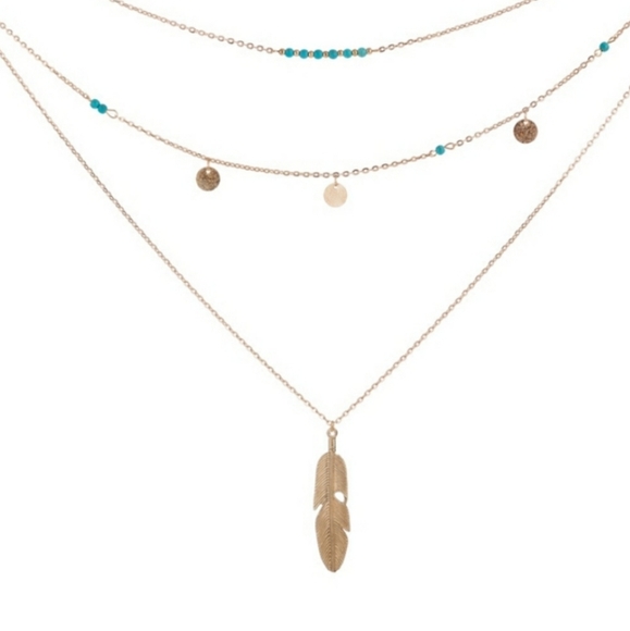 Goldtone Feather Layered Necklace - Picture 3 of 5